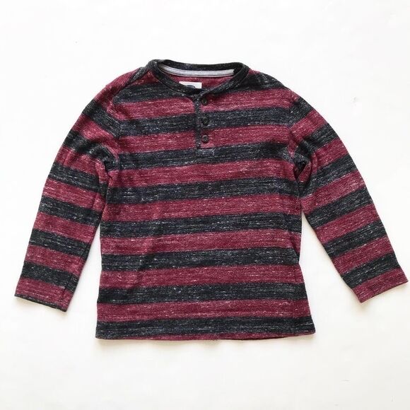 Old navy gray/maroon stripe Henley LS top EUCM(8Y) - Picture 1 of 2